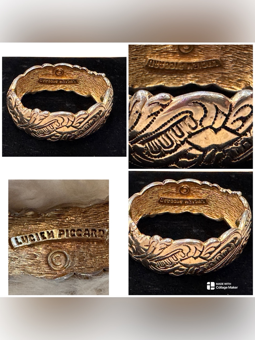 Vintage Lucien Piccard Rare Gold Plated Hinged Clamper Bracelet